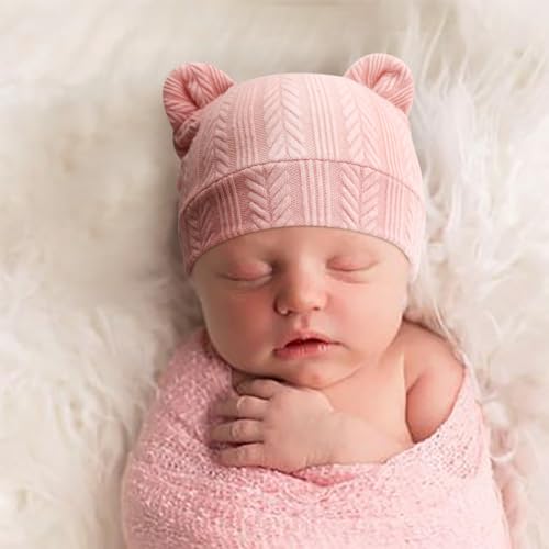 Image of BQUBO Newborn Baby Hats Bear Ears and Mittens Sets Preemie Caps Baby Boy Girl Infant Hospital Beanie for 0-3 Months