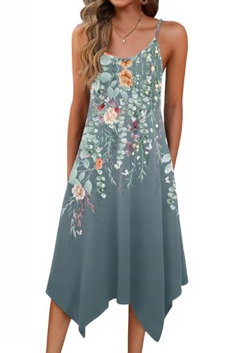 Image of Zeagoo Women Summer Midi Dresses 2026 Hawaiian Bohemian Beach Cover Up Sundress Spaghetti Strap Casual Dress with Pockets