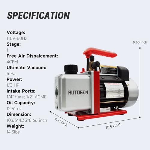 AUTOGEN 5 Gallon Vacuum Chamber Kit Tempered Glass Lid with 4 CFM Single Stage Vacuum Pump HVAC, Perfect for Stabilizing Wood, Degassing Silicones, Epoxies and Essential Oils by AUTOGEN - Image 6