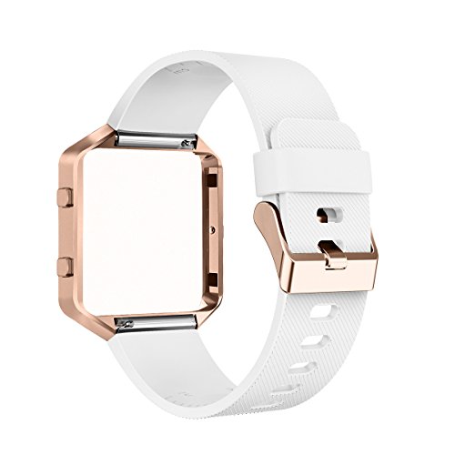 AIUNIT Compatible Fitbit Blaze Band Frame, Replacement for Fitbit Blaze Small Bands Accessory Wristband Watch Sport Strap for Fitbit Blaze Smart Tracker Women Men(White Band & Gold Rose Frame)