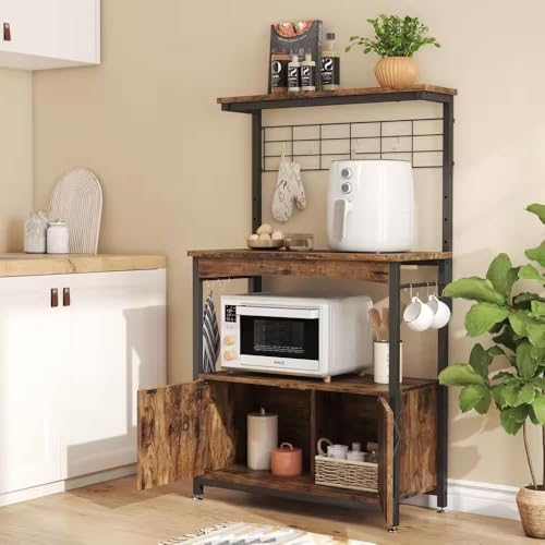 Industrial Kitchen Metal Wood Bakers Rack Microwave Cart with Storage Cabinet New