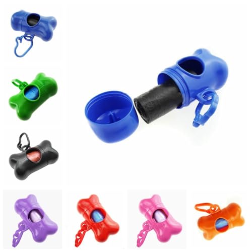 Image of Poop Bag Dispenser - Bone Shaped Pet Dog Waste Bag Holder - Plastic Garbage Bag Dispenser Carrier Case Includes 1 Roll (15 Bags) - Large, Earth-Friendly, Leak-Proof Pet Waste Bags (Black)