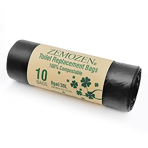 ZEMOZEN Portable Toilet Bags - 10 Count 8 Gallon Camping Toilet Bags for Portable Potty Travel Toilet - Heavy Duty 1 Mil Compost Bags 100% Compost Trash Bags for Emergency Toilet Bucket Toilet