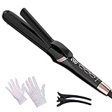 Curling Iron 1 1/4 inch - 2 in 1 Curling Iron and Flat Iron,Ceramic Hair Straightener,Curling Wand with Anti-scalding Insulated Tip, Dual Voltage