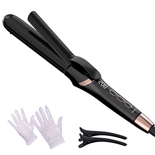 Curling Iron 1 1/4 inch - 2 in 1 Curling Iron and Flat Iron,Ceramic Hair Straightener,Curling Wand with Anti-scalding Insulated Tip, Dual Voltage