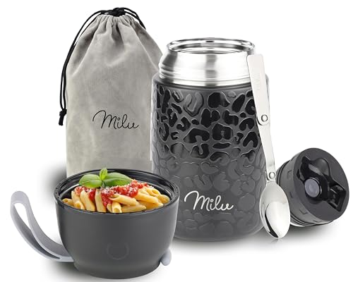 Image of Milu Thermo Food Thermo 650 ml Stainless Steel Thermal Container, Vacuum Insulated for Hot and Cold Foods (Black Leopard, 650 ml)