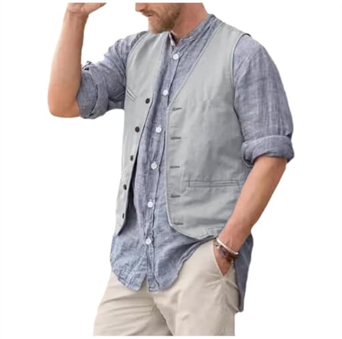 Mens Linen Vest Business Suit Vest Summer Casual Beach Wedding Lightweight Waistcoat