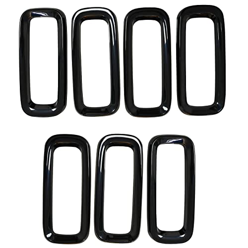 Image of Front Bumper Grill Insert Rings Vent Cover Trim Compatible with Jeep Renegade 2015 2016 2017 2018 Gloss Black (7pcs)