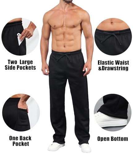 Men’s Fleece Sweatpants with Pockets Wide Straight Leg Open Bottom Pants Baggy Activewear Joggers for Men Workout4