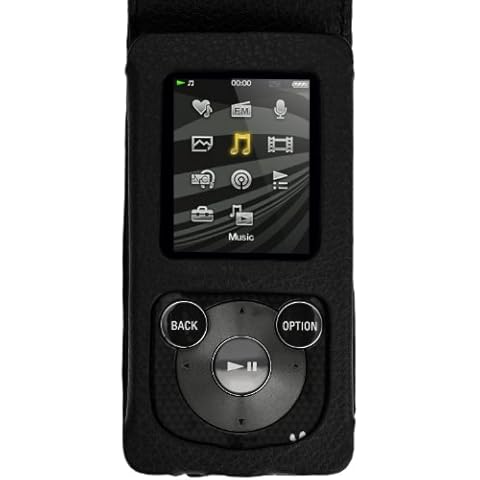 Funda iGadgitz U2750 de Cuero Genuino para Sony Walkman NWZ-E384, NWZ-E383 y NWZ-E380 con Protector de Pantalla - Negro Cover