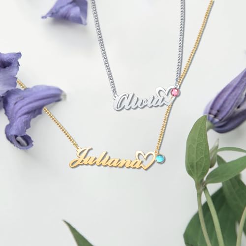Custom Birthstone Name Necklace for Women Nameplate Customized Jewelry Gold Plated Personalized Birthstone Pendant Necklaces Birthday Gift3