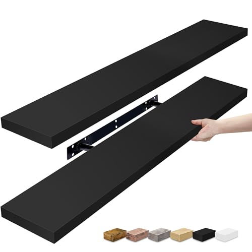 Sorbus Floating Shelves for Wall - 35 Inch Long Bathroom Shelves Wall Decor for Bedroom Kitchen Living Room & Book Storage - Mounted Floating Shelf with Invisible Brackets (Black 2 Pack)