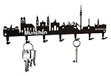 Länge: 29,5 cm x Höhe 10 cm steelprint.de Schlüsselbrett/Hakenleiste * München Skyline * - Schlüsselboard Bayern, Schlüsselleiste, Metall - 7 Haken - schwarz