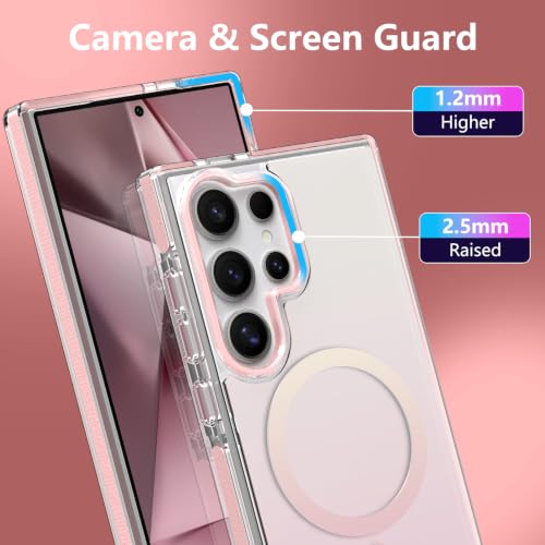 Image of Magnetic Case for Samsung Galaxy S24 Ultra [Compatible with Magsafe] [Anti-Yellowing] [1 Screen Protector] Slim Clear Iridescent Case for Galaxy S24 Ultra 6.8 inch, Pink