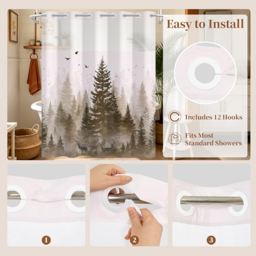 NAEMBCU Misty Forest Shower Curtain and Liner Set, 71x74 Inch by NAEMBCU - Used condition - Image 6