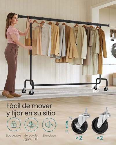 Miniatura 5 de Songmics Burro Ropa Con Ruedas, Perchero Burro Extensible Con Carga Pesada, Capacidad De Carga De 110 Kg, 45 X 160-200 X 162,9 Cm, Fácil De Montar, Portátil, Negro Mate Hsr176b01