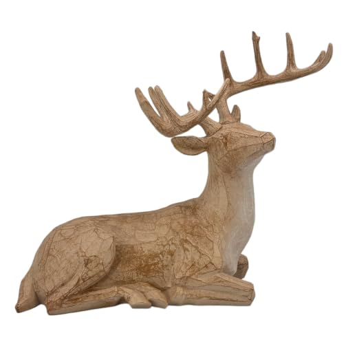 Galt International Resin Whittled Wood Reindeer Statue Tabletop Christmas Decoration 14.5" Deer Figurine