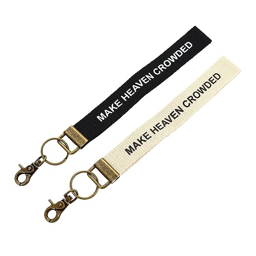 Image of Make Heaven Crowded Christian Keychain Cotton Wristlet Keychain Bronze Key Fob Soft Car Keychain Wristlet