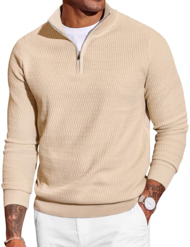 COOFANDY Mens Sweater Quarter Zip Pullover Casual Long Sleeve Knit Sweater