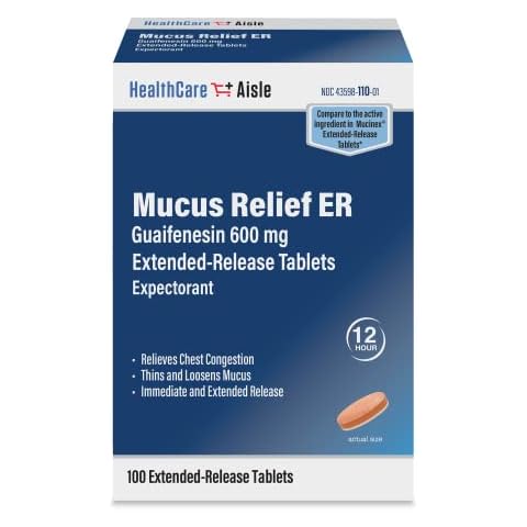 HealthCareAisle Guaifenesin 600 mg Extended Release - 100 Tablets - Mucus Relief Expectorant for Chest Congestion Relief Cover