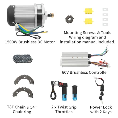 Pyroarle 1500W DC Motor Complete Kit, High Speed Electric Mot-or K-it, Electric Bike Mot-or Ki-t (6.8 * 14.09in, Silver)