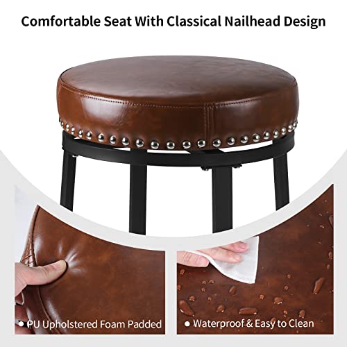 FLYZC Swivel Bar Stools Set of 2, Industrial Counter Height Bar Stools Round, 24 Inch Swivel Counter Stools Pub Stools, Stools for Kitchen Counter Island, Barstools Backless, Brown