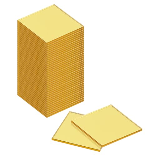QUARKZMAN 144pz Piastrelle Specchio Mosaico 0,8 x 0,8 Pollici, Adesivi per Specchietti Vetro Autoadesivi Piccoli Dorati, Piastrelle Mosaico Quadrate per Decorazioni Artigianali Fai-Da-Te