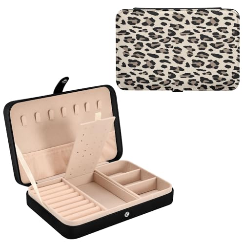 Haskirky Fashion Leopard Print Jewelry Box Portable PU Leather Travel Jewelry Organize for Women Jewelry Storage Display Holder for Ring, Necklace, Earring