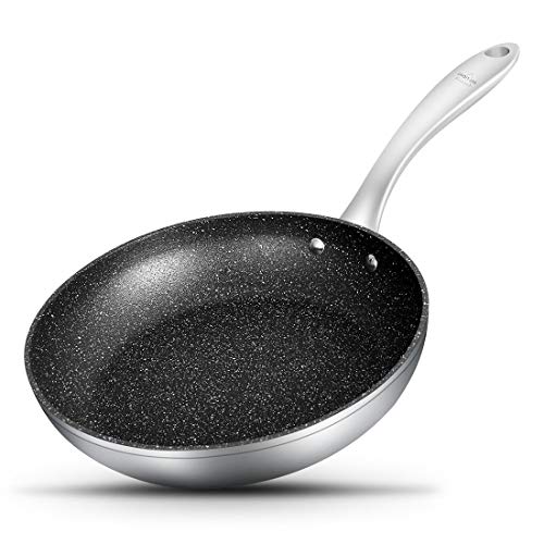 Stainless Steel Opening Skillet, 9.5 inch Nonstick Deep Fry Pan Tri-ply 430 Steel Omelet Pan Frying Pan Dishwasher Safe Oven Safe No-stick Cookware/Gift Box Included