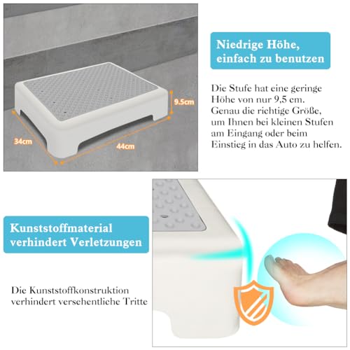 YHANEC Trittstufe Indoor & Outdoor, Steighilfen für ältere Menschen, Fußstützen mit Rutschschutz, Hocker und Aufstiegshilfe für Bad, Küche & Türschwellen 44 x 34 x 9.5 cm