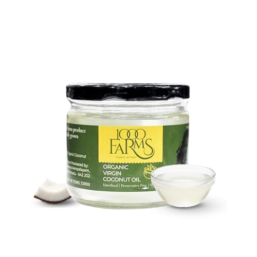 Image of 1000Farms Extra Virgin Coconut Oil 250 ml | 100% Certified Organic, Premium Cold Pressed & Unrefined | Edible Cooking Oil, Hair Oil & Baby Massage | Rich in MCTs | Glass Bottle