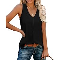 Womens Tank Tops Summer Tops for Women 2025 V Neck T Shirts Trendy Sleeveless Tunic Tops Beach Shirt Black Tops Basic Shirts M