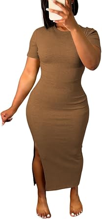 Women's Casual Short Sleeve Dress T Shirt Bodycon Dresses V Neck Maxi Sundress Basic Party Club Dress