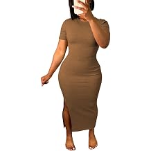 Women's Casual Short Sleeve Dress T Shirt Bodycon Dresses V Neck Maxi Sundress Basic Party Club Dress