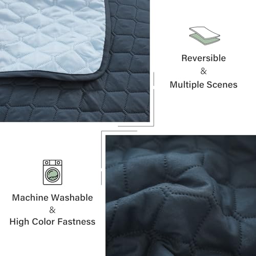 Exclusivo Mezcla Reversible Full Queen Quilt Bedding Set with Pillow Shams, Lightweight Quilts Queen Size, Soft Bedspreads Bed Coverlets for All Seasons - (Navy Blue, 90"x96")