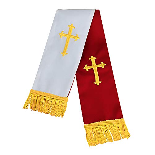 Étole réversible église 229 cm bicolore à broderie dorée pour prêtre