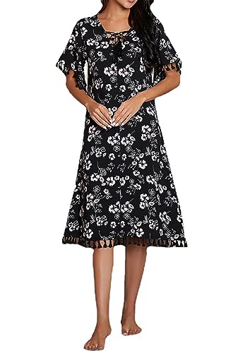 Chemise de nuit manches courtes femme : loungewear col en V et vêtements de nuit imprimés