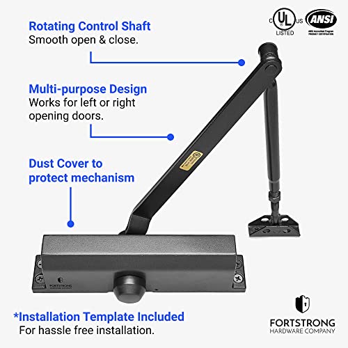 Door Closer Lightweight Commercial Door Closer Fs-6300B, Size 4, W/Fitting Template - Regular, Top Jamb Or Parallel Installation (Black) #TOP1