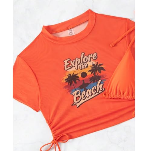 Image of Sexybody Women's 3 Piece Swimsuit Halter String Bikini Tie Side Mesh Short Sleeve Bathing Suits
