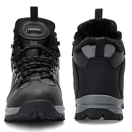 Lamincoa Men's Snow Boots Water Resistant Leather Non-Slip Hiking Boot Ankle Comfort Climping Trekking Sneakers Winter Outdoor Classic Black Size 9 #TOP4