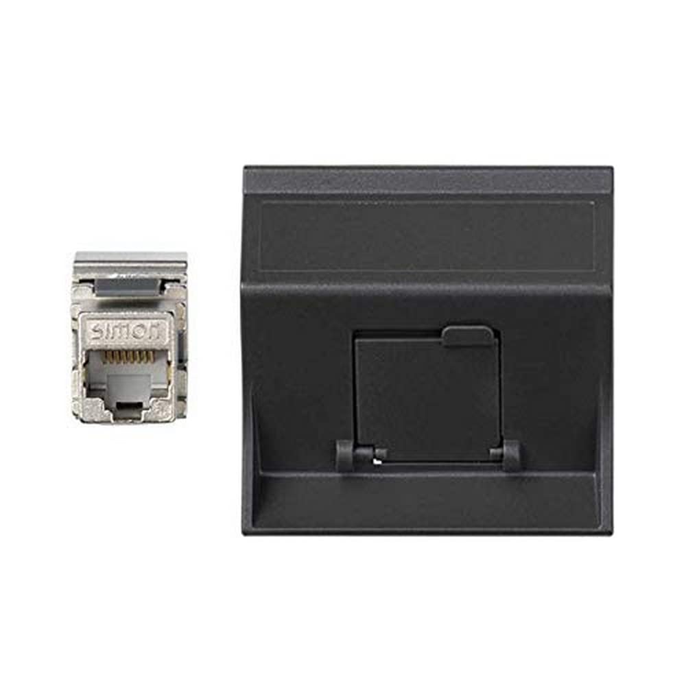 Plaque inclinée RJ45 Cat6F graphite prise centrale encastrable réseau