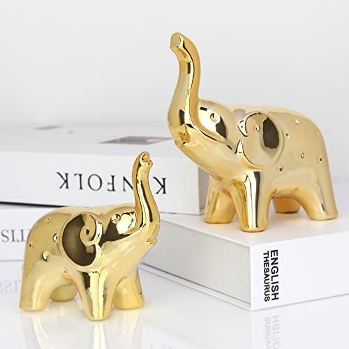 prosfalt A Pair Elephant Statue Home Decor Modern Style Figurines Sculpture for Office Desktop Bookshelf Living Room (Ceramics Gold)