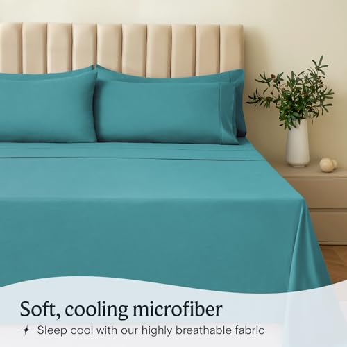 Image of LuxClub 5 PC Split King Sheet Set, Breathable Luxury Bed Sheets, Deep Pockets 18 inch Eco Friendly Wrinkle Free Cooling Sheets Machine Washable Hotel Bedding Silky Soft - Teal Split King