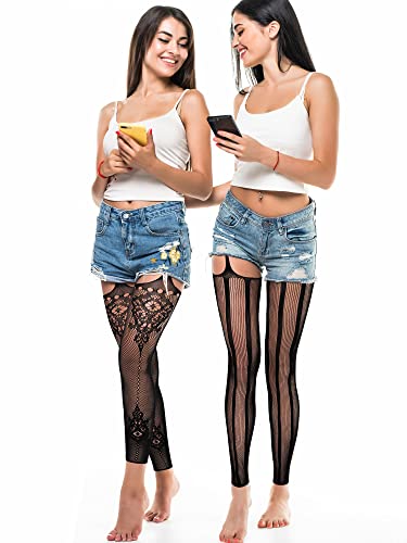 6 Pairs Fishnet Stockings for Women Footless Tights High Waist Suspender Pantyhose Garter Belt Leggings for Halloween(Stripe)4
