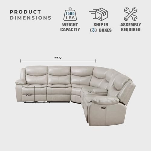 Lexicon L-Shaped Power Reclining Sectional Couch, Faux Leather Reclining Sectional Sofa, 3 Recliners, Wall Hugger, Right Storage Console, Cup Holders, Receptacles, Charging Ports, Silver Gray by Lexicon - Used condition - Image 3