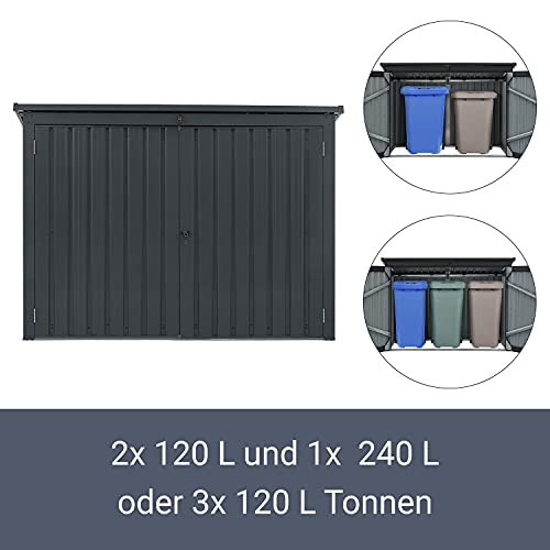 Juskys 3er Mülltonnenbox Namur 3 x 120 Liter Tonnen - 2m² - 2 Türen - Metall Mülltonnenverkleidung Müllbox Müllhaus… – Bild 5