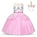 NNJXD Vestido de Unicornio para niñas Fiesta de Apliques de Flores Cosplay Disfraz de Halloween + Gorros Tamaño (110) 3-4 años 438 Rosa-A