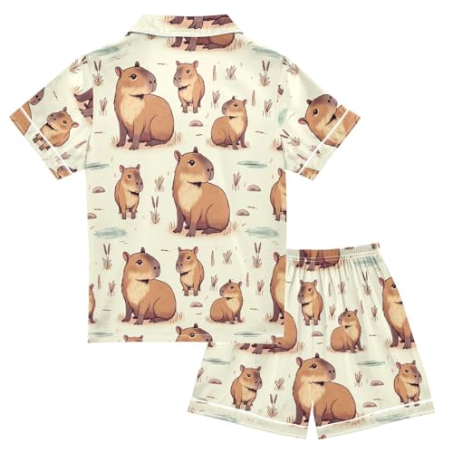 ALAZA Capybara Animal Pajamas Satin Pajama Set Short Sleeve Button Down Sleepwear2
