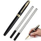 1 Set Rollerball Pen, Metal Luxury Pen Gold Trim Smooth Writing, Nice Pens for Men Women Business Office with 2 PCS 0.7mm Black Extra Refill (Gold, Box Not Included)