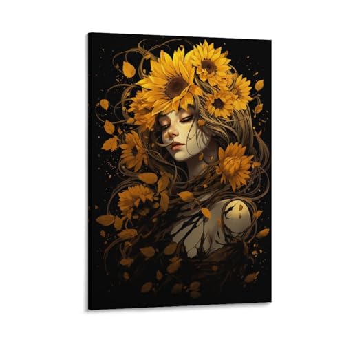 Impression sur toile femme tournesol 40x60cm décoration salon